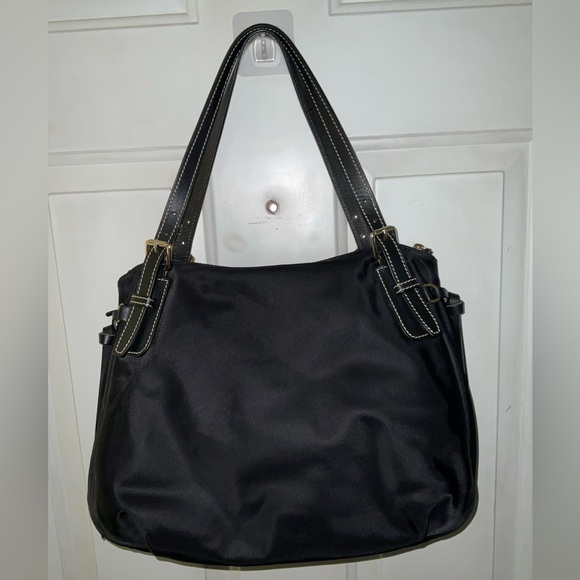 NEW DOONEY & BOURKE Black Nylon Pink Lining Logo Charm Leather Trim Shoulder Bag - Picture 4 of 11